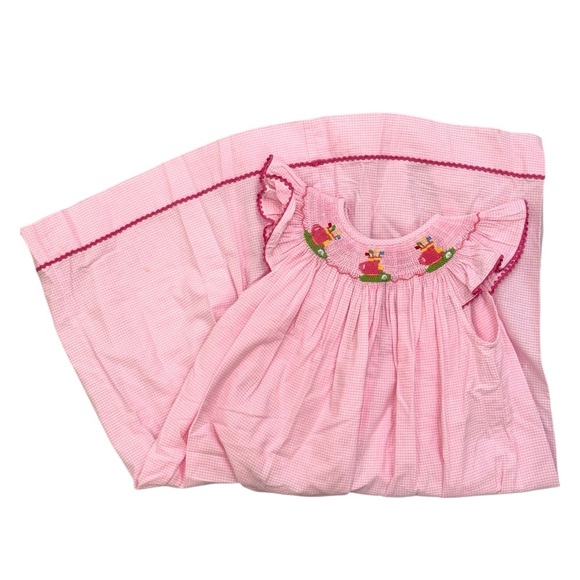 Smocked Giraffe Pink Smocked Dress with Golfer Themed Embroidery - Picture 1 of 6